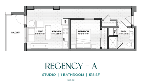 Floor plan for studio, 1 bath, 518 sqft